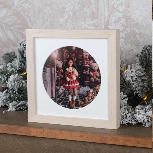 El marco de foto personalizado de Navidad es una pieza decorativa única que combina estilo rústico y calidez.