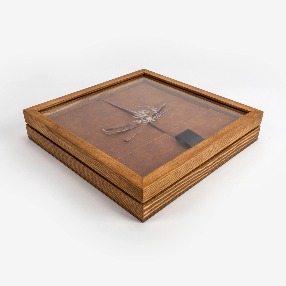 Caja de Madera con Tapa Transparente para Álbum de Fotos