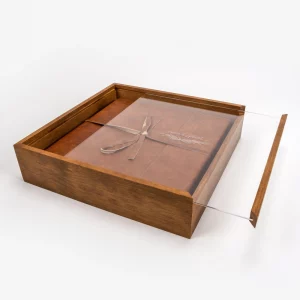 Caja Premium de Madera con Tapa Transparente para Álbum de Fotos | Personalizable